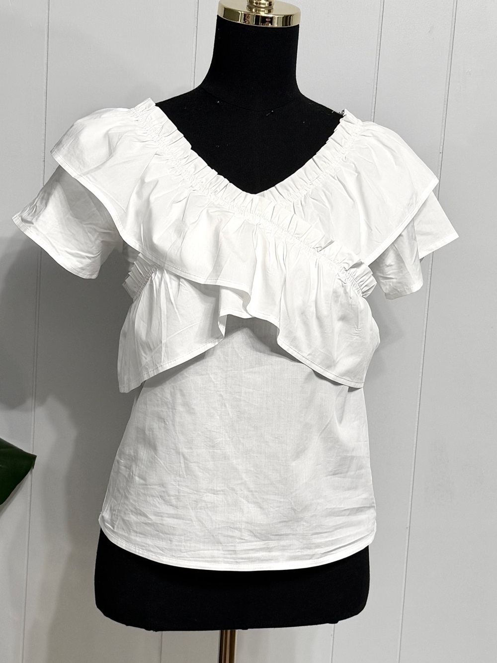 #17)  Hayden Girls White Ruffle V-Neck Blouse